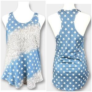 NWT Crazy Train Leather Lass Star Tank Top Blue Cream Size XS